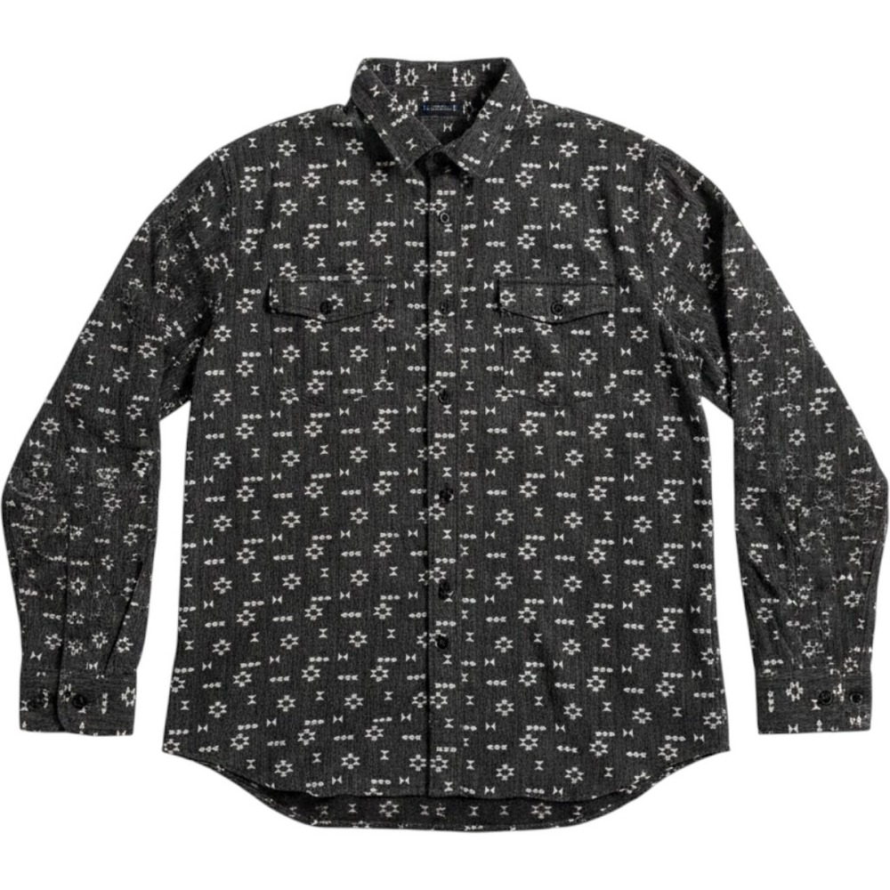 Shouthouse Mens‎ Sz L Faded Black Aztec Geometric Print Cotton Button Down Shirt